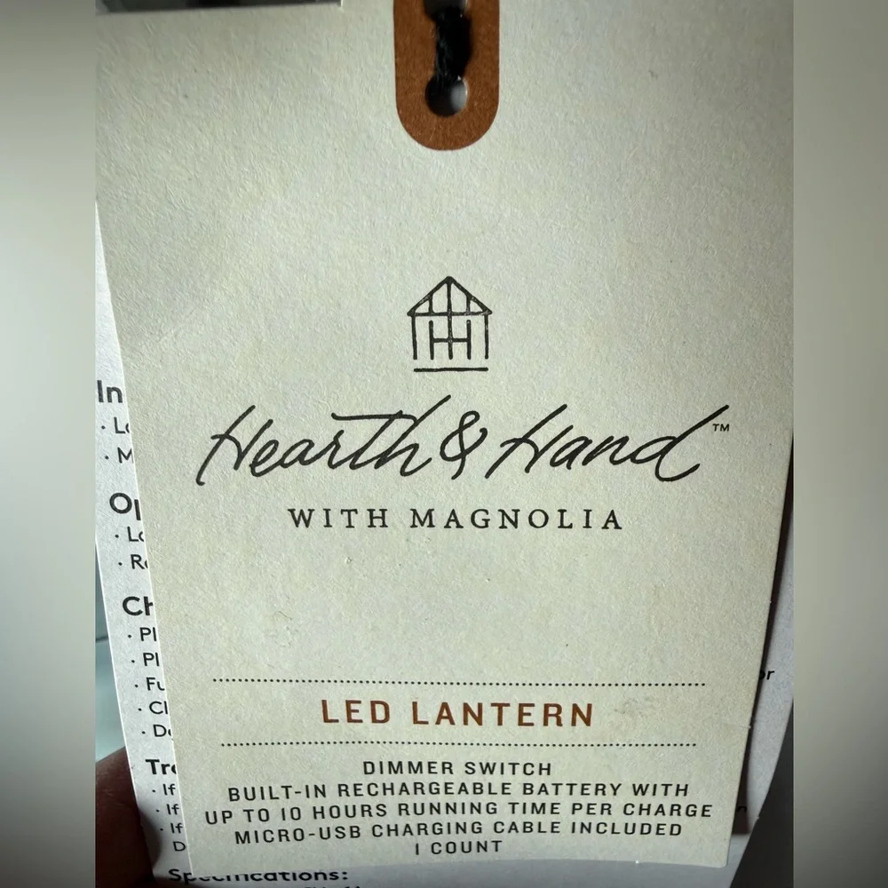 Hearth & Hand Blue LED Lantern with Dimmer Switch (Rechargeable) NIB